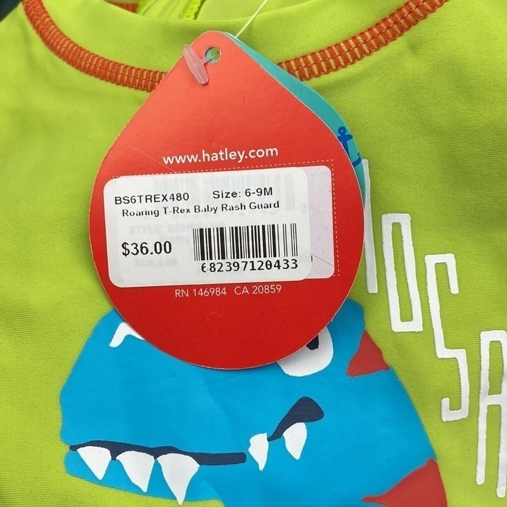 Hatley rash guard suit SPF 50 NWT Roaring T-Rex Dino Dinosaur swim suit 6-9m